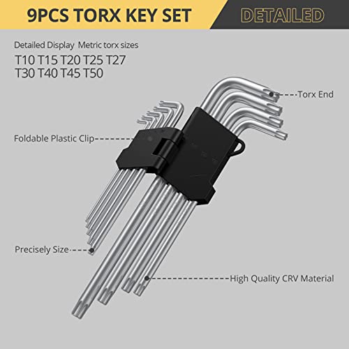 Amtovl Hex Key Set, 9Cs Metric Star Key Set Hex Key Allen Wrench Set Star Hex Key For Bike And Craft With Holder T10 T15 T20 T25 T27 T30 T40 T45 T50 #TOP2