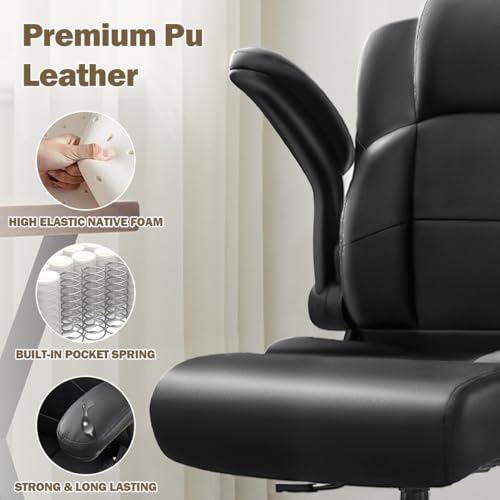Image of Ergonomic Drafting Chair,Tall Office Chair for Standing Desk with Flip-Up Armrests,Adjustable Foot Ring & Height, High Leather Executive Office Chair for Home,Drawing or Counter Height Use