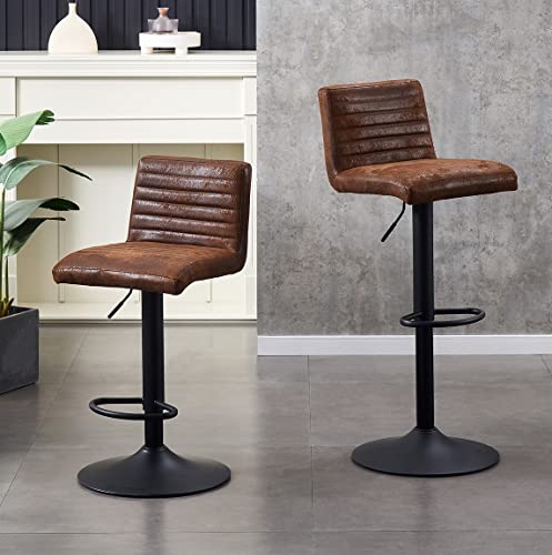 JYMTOM 2er-Set Barstühle, Verstellbarer Barhocker, 360° drehbarer Tresenhocker mit gepolsterter Sitzfläche aus künstlichem Wildleder für Bar, Küche, Esszimmer und Café (2, braun) thumbnail