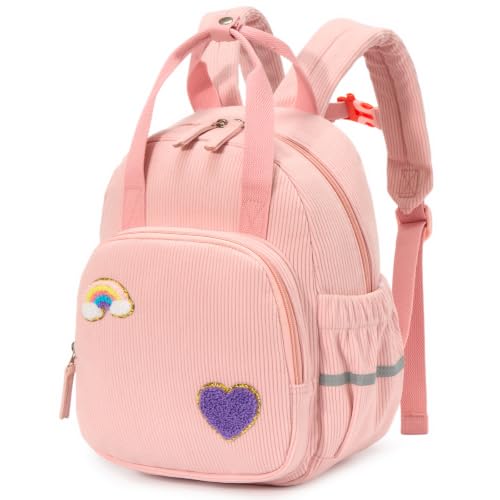Cartable maternelle velours côtelé rose vintage et durable