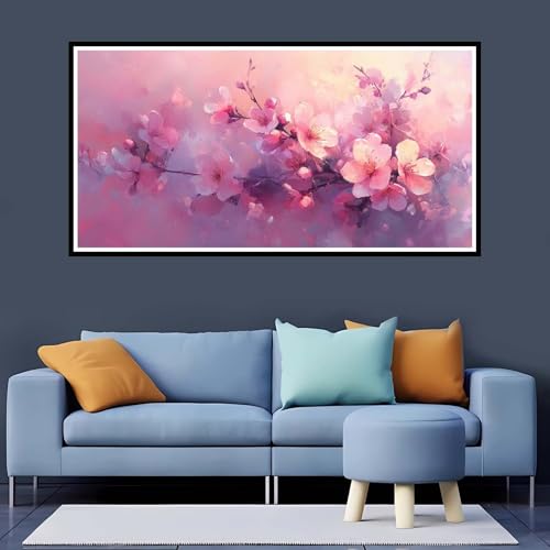 5D Diamond Painting Grande Formato Flor, Diamond Painting Kit Full Round Drill Rosa Pintura de Diamante 40x80 cm, Punto de Cruz Diamond Painting Adultos Niños, Diamond Art para Casa Decoración-YZ726