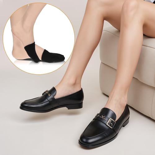 Image of InnoHHustle Toe Socks for Mules, 6 Pairs Half Socks for Women Toe Topper Covers No Show Invisible Non-slip Liners for Mule (Black, Skin)
