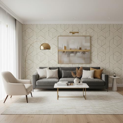 Image of Golden Geometric Self-Adhesive Wallpaper for Walls, Waterproof PVC Vinyl Wall Stickers, Peel and Stick Decorative Paper for Home, Furniture, Kitchen Cupboard & Almirah(45x300cm)