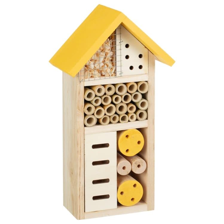 New Small Insect House – Yellow Wooden Bug Hotel for Bees, Ladybirds & Lacewings | Outdoor Wildlife Shelter for Bees & Beneficial Insects | Bee Hotel for Garden Conservation A-194