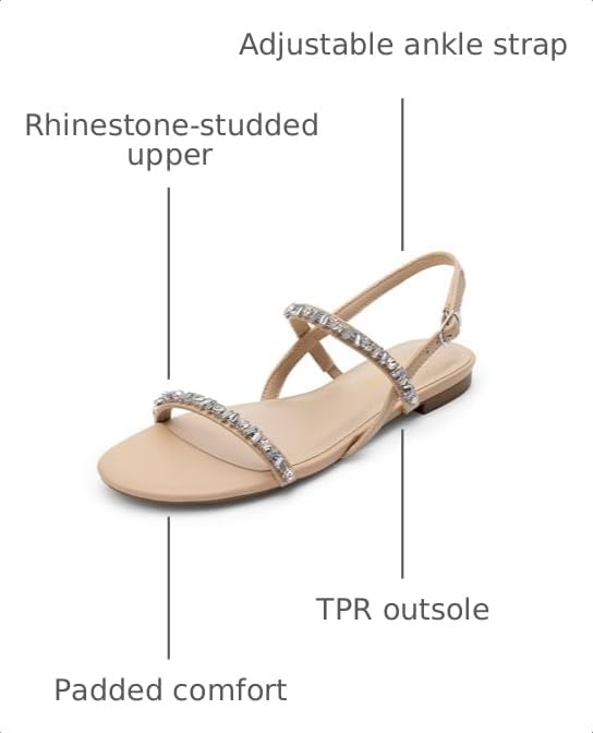 Image of DREAM PAIRS Women's Rhinestone Sandals Open Toe Casual Dressy Sparkly Comfortable Flat Summer Shoes