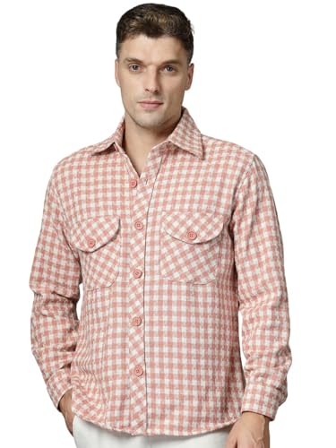 Image of CHKOKKO Wool Men Winter Wear Check Shacket Plaid Button Down Standard Length Jacket