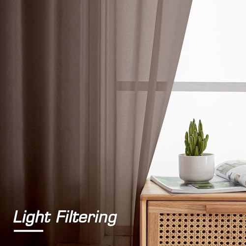 Image of OWENIE Sheer Curtains 63 inch Length 2 Panels Set, Rod Pocket Voile Fimly Sheer Drapes for Living Room /Bedroom, 2pcs, Each 42 inch W x 63 inch L, Chocolate