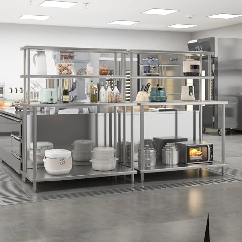 Stainless Steel Work Table with Overshelves, 48 x 24 Inch Heavy Duty Kitchen Prep Table with Adjustable Shelf for Commercial Restaurant, Warehouse, Garage