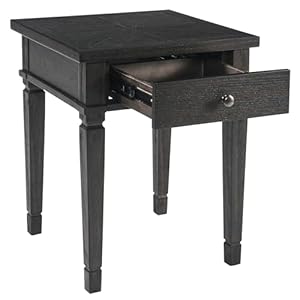 MODERION Square End Table with Large Drawer Farmhouse Sofa Side Table with Leaf Carved Texture Design and Carved Leg 177 Telephone Table Nightstand Easy Assembly Smoked Black CJZ3106