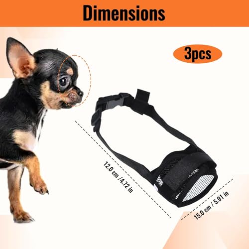 3 Stück Maulkorb Kleine Hunde,Fressschutz Hund,Giftköderschutz Hund,Größenverstellbar Durch Klettverschluss,12.0 cm - 15.0 cm,Maulkorb,Etwas Essen,Bellen,cür Kleine Hunde, Schwarz