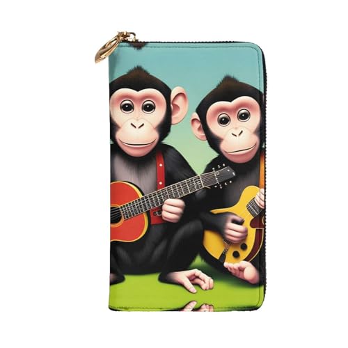 Monkey Music Picture Leather Long Clutch Wallet for Fashionable Girls and Women - Durable, Stylish, and Functional, Black, One Size2