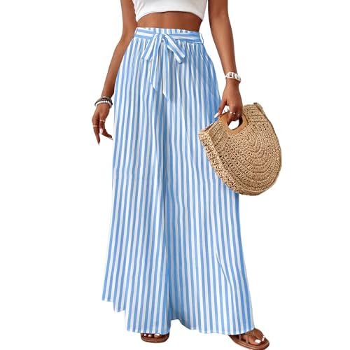 Bsubseach Wide Leg Pants Woman Flowy Floral Palazzo Pants for Women High Waisted Summer Casual Trousers Cruise Outfits