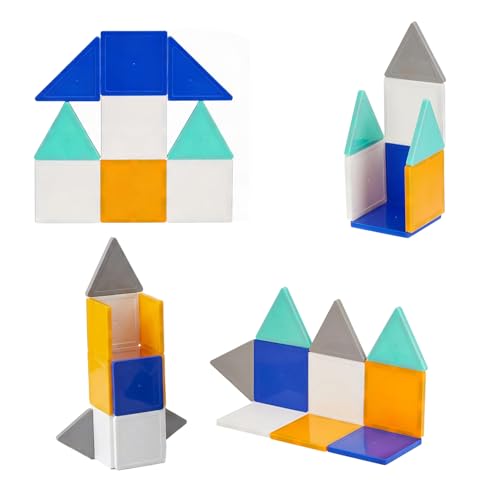 Image of Amazon Brand - Jam & Honey Magnetic Tiles Building Blocks for Kids | 10 Pcs Pro Solid Opaque Set | STEM Learning & Creative Construction Toy | Brain Development & Educational Play | Durable MABS Plastic with Strong Magnets | Ages 3+ Years | Multicolour | Product Dimensions: 17 x 16 x 4 cm