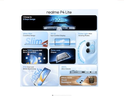 Image of realme P4 Lite Smartphone, 4GB RAM, 64GB Storage, Beach Gold | 6,300mAh massive battery , a highly durable , military-grade shock-resistant ArmorShell body