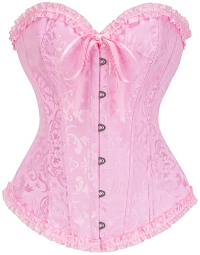 Vrapo Korsett Damen - Bustier Corset Top für Frauen - Vollbrust Corsage Schnürkorsett Taillenformer Dessous - Rosa - Größe S