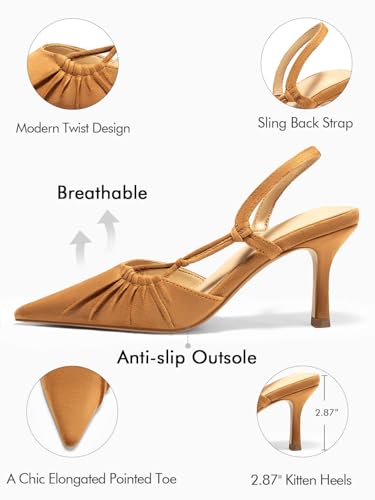 Image of Coutgo Womens Slingback Kitten Heels Closed Pointed Toe Pumps D'Orsay Wedding Party Dress Shoes