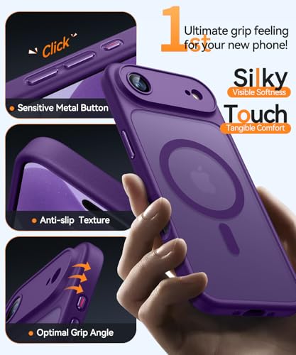 Image of CANSHN Magnetic Compatible with iPhone Air Case(6.5 Inch), Upgraded [Full Camera Protection] [Compatible with Magsafe] [Translucent Matte] Shockproof Phone Cover for iPhone 17 Air Case,Deep Purple