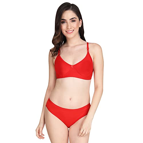 Image of Non Padded Bra Panty Set - Made of Pure Cotton Full Coverage Non Wired Seamless Pushup Soft Cup for T-Shirt Saree Dress Sports Garment for Daily Use Everyday