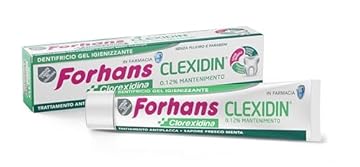 Forhans Clorexidina, Dentifricio Clexidin 0,12%, Dentifricio Gel Igienizzante con Azione Antibatterica e Antiplacca, Senza Fluoro, Gusto Fresco Menta, 75ml