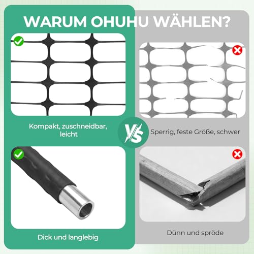 Ohuhu Begrenzungszaun mobiler Zaun 30m lang 1m hoch mit 25 Pfähle, Engmaschig Hundezaun, Absperrzaun, Steckzaun Kleintiernetz Gartenzaun ideal für Garten, Haus, Hof, Schwarz
