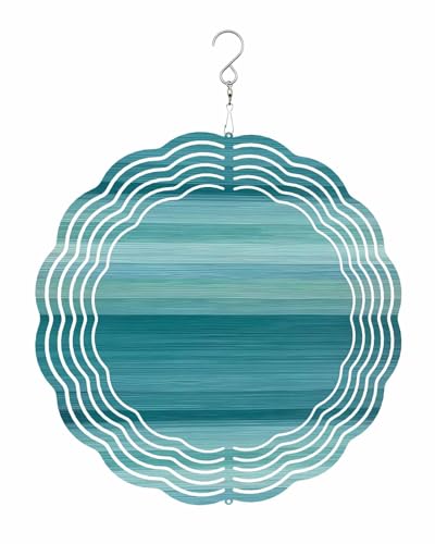 Abstract Wind Spinners, Gradient Cyan Striped Hanging Wind Spinners for Yard and Garden 3D Stainless Steel Metal Sculptures Crafts Ornaments 12 Inch