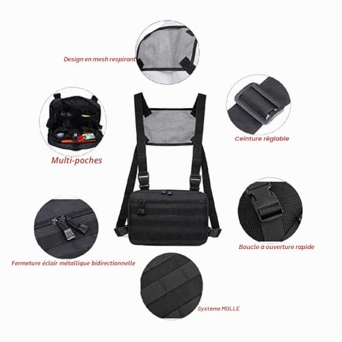 Poche de poitrine tactique ajustable CLAPE avec compartiments multifonctions