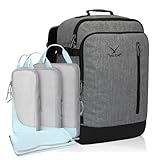 Hynes Eagle Carry on Backpack 38L Large Travel Backpack Women Flight Approved Weekender Bag Men Laptop Bag 15 inches Black Grey with Compression Packing Cubes Set 4PCS Light Blue