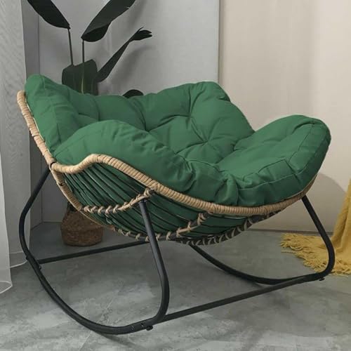 Mecedora de metal para exteriores con cojines, silla de mimbre de ratán de gran tamaño para uso en interiores y exteriores, cómoda piel de relajación