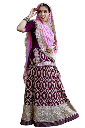 Image of Heavy Embroidery Work Semi Stitched Shimmer Silk Rajputi Poshak For Women Rajasthani Lehenga Choli