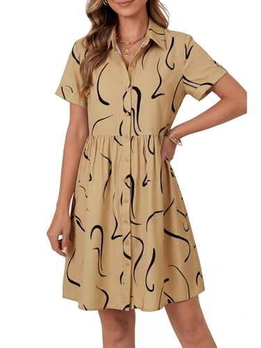 Image of Rooscier Women's Striped Shirt Dress Button Down Collared Short Sleeve Mini Dress