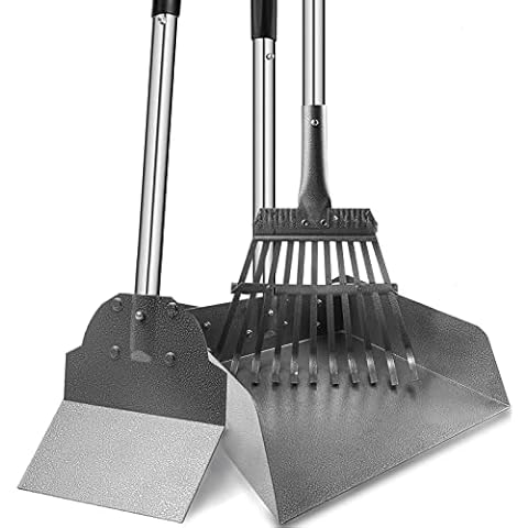 Dog Pooper Scooper for Large Dogs, 3 Pack Adjustable Long Handle Metal Tray, Rake and Spade Poop Scoop with Bin for Pet Waste Removal, No Bending Clean Up for Medium and Large Dogs Cover