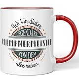 JUNIWORDS Tasse, Ich Bin Dieser legendäre Klempnermeister, von dem alle reden, Rot (5055389)