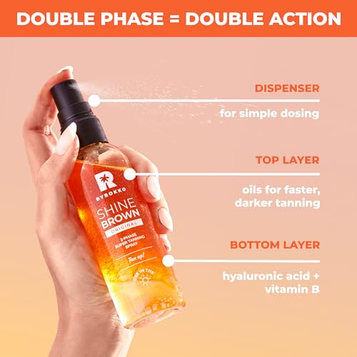 BYROKKO Shine Brown Two-Phase Super Tanning Spray (100 ml), Deep Tan Accelerator Spray with Natural Oils and Hyaluronic Acid, Effective in Sunbeds & Outdoor Sun, with warm and sunny Mango Scent - Image 6
