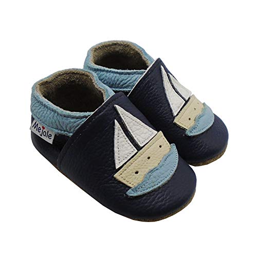 image for Mejale Cartoon Sailboat Soft Sole Leather Baby Crib Shoes Infant Toddl