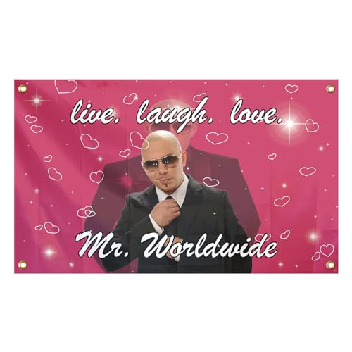 Generic Mr Worldwide Wall Flag Funny Flags 3x5 Feet Live Laugh Love Flag for College Dorm Room Man Cave Frat Wall Outdoor Decor Flag With 4 Brass Grommets (04)