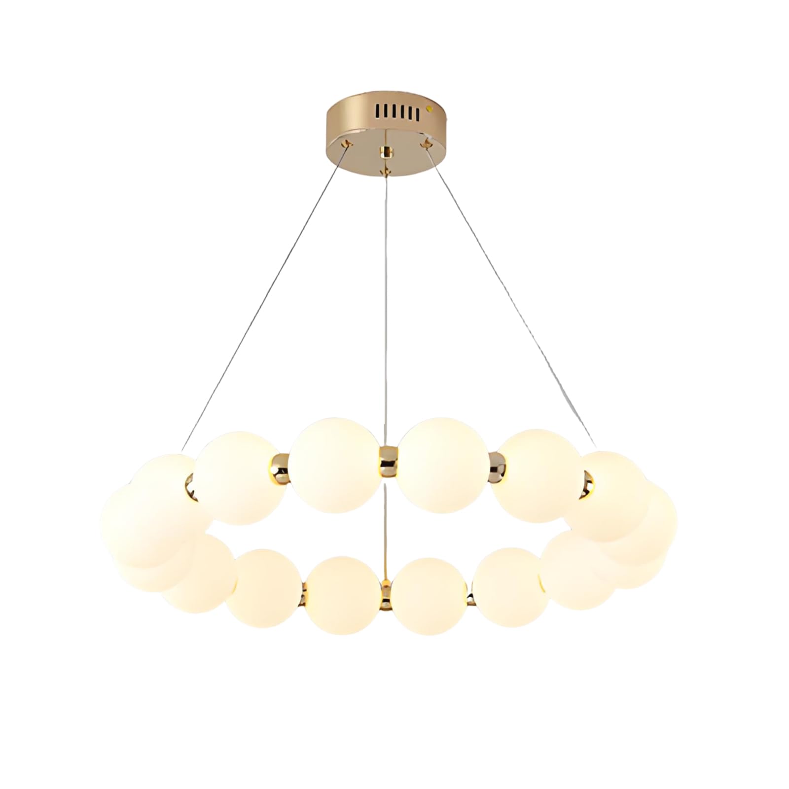 YNVIOZM Modern Ring Chandelier Mid Century Milk Acrylic Globe Ceiling Pendant Lighting Creative Pearl Necklace Design Chandelier for Foyer Staircase Living Dining Room Bedroom Kitchen Office