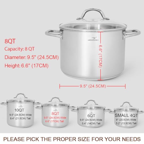 HOMICHEF Stock Pot 8 Quart with Lid Nickel Free Stainless Steel - Mirror Polished Stockpot 8 Quart with Lid - HEALTHY COOKWARE Stockpots 8 Quart - Soup Pot 8 Qt Cooking Pot Induction Pot With Lid - Image 5