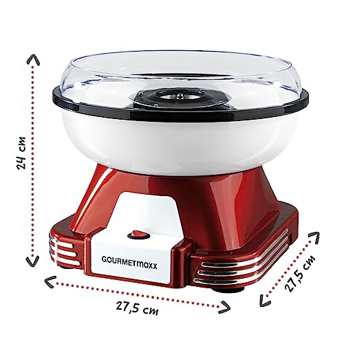 GOURMETmaxx Zuckerwattemaschine für Zuhause mit Zubehör | Retro Cotton Candy Machine Nostalgie mit Zuckerwatte-Stäbchen und Mess-Löffel | Zuckerwatte für Kinder Party [Rot Weiß]