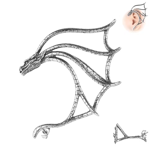 6ixGosh Gothic Dragon Ear Cuff & Stud - Stainless Steel Retro Snake Fish Crocodile Cuff Wrap Ear Climber Earrings for Women & Men, 12 by 6ixGosh - Used condition - US$8.74