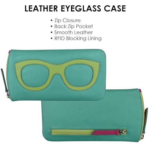 Image of ili New York Smooth Leather Soft Eyeglass Case, Zip Closure with RFID Blocking Lining, Travel-Friendly in Vibrant Colors