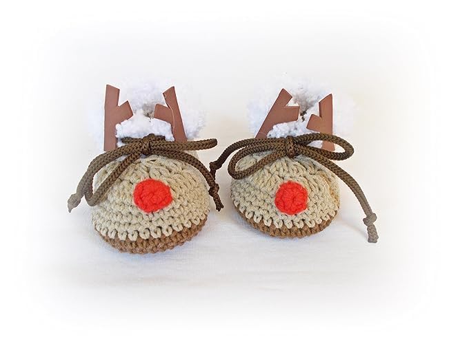 Crochet Baby Reindeer Shoes, Christmas Baby Boots, Crochet Santa Shoes (6-9 months)3