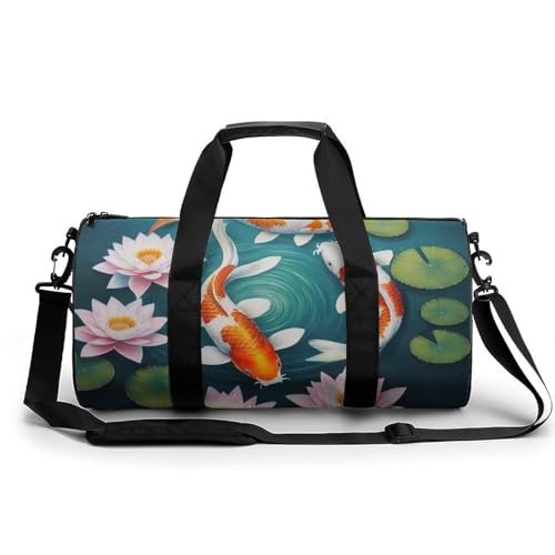Womens Sports Gym Tote Bag Waterproof Weekender Overnight Handbag Awesome Japanese KoiFish Fish Art Duffel Bag for Yoga Sport Travel
