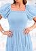 PRETTYGARDEN Women's Smocked Midi Tulle Dress 2025 Summer Puffy Short Sleeve Square Neck Ruffle Wedding Guest Party Dresses (Light Blue,Small)