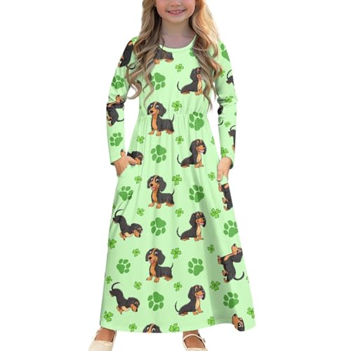 Girl's Maxi Dress Kids A-Line Dress with Pockets Long Sleeve Party Dress Casual Swing Dresses