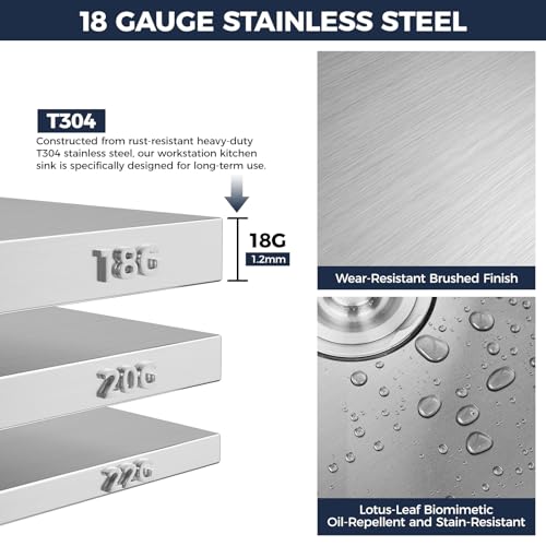 Image of 30 Inch Undermount Kitchen Sink - 30x19x9 Kitchen Sinks with Brushed, 18 Gauge 304 Stainless Steel Includes Drain Strainer, Deep Single Bowl Handmade Basin