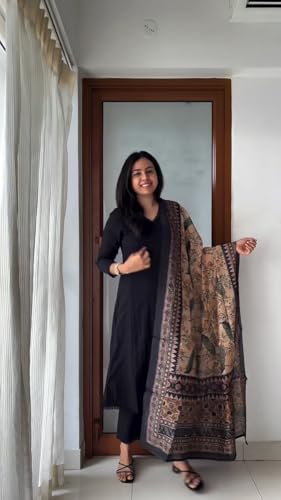 Image of ANNI Designer Women's Rayon Viscose Anarkali Solid Kurta Pant Printed Dupatta Set | Flared Ethnic Suit for Festive, Party