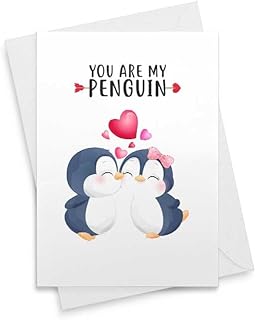Cute Penguins Valentines Card - Romantic Card, Cute Love Card, Funny Valentines Day, Greeting Card, Love Greeting, Funny Love Card [00434]