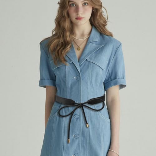 Women Boho Skinny Dress Belt PU Leather Tie Knot Waistband Cord Fashion Knotted Thin Waist Rope Belt Decoration Accessoties for Women Dresses Coat Sweater 1.8 Yards (Black) 6