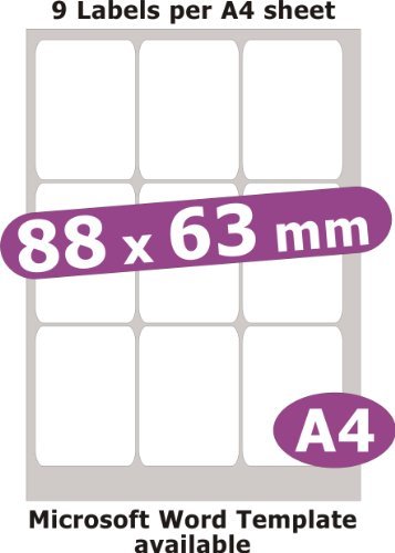 88x63mm, 45 Labels, Matt White Paper, 5 A4 Sheets, Laser Copier Inkjet Stickers