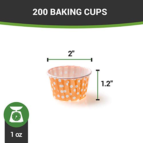 Panificio 1 Ounce Cupcake Liners, 200 Grease-Resistant Cupcake Cups - No Baking Tray Needed, For Muffins And Weddings, Orange With Polka Dots Paper Baking Cups, Easy To Peel, 2 X 1.2 Inch #TOP3